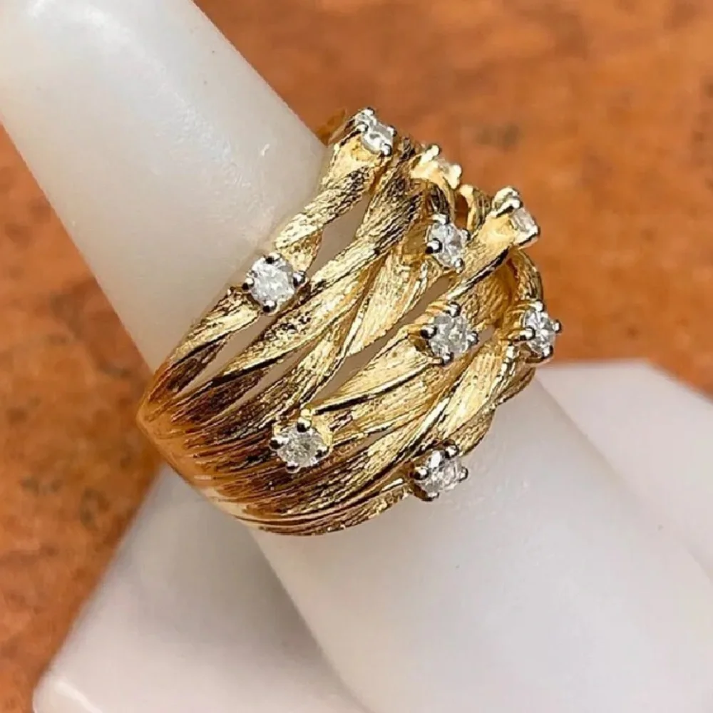 Gorgeous 18k Yellow Gold Over Silver White Sapphires Intertwined Bands Ring